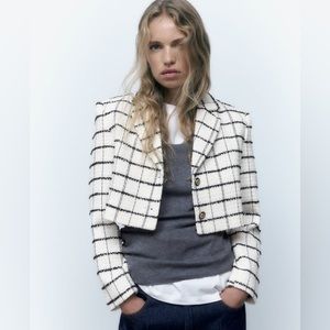Zara Women’s Crop Blazer, XS, NEW, Black & White